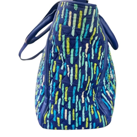 Retired Vera Bradley Rain Forest Tote Trapeze Shoulder Strap Blue L Preppy Boho - Picture 4 of 12